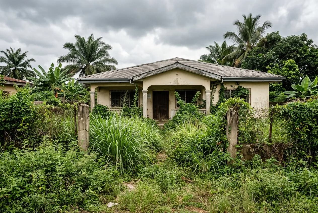 Bungalow compound overgrown with bush - a common homeowner clearing job