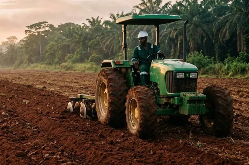 Tractor ploughing a large field