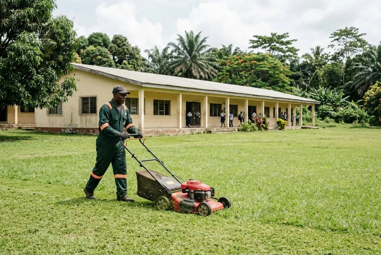 School compound with a well-kept lawn